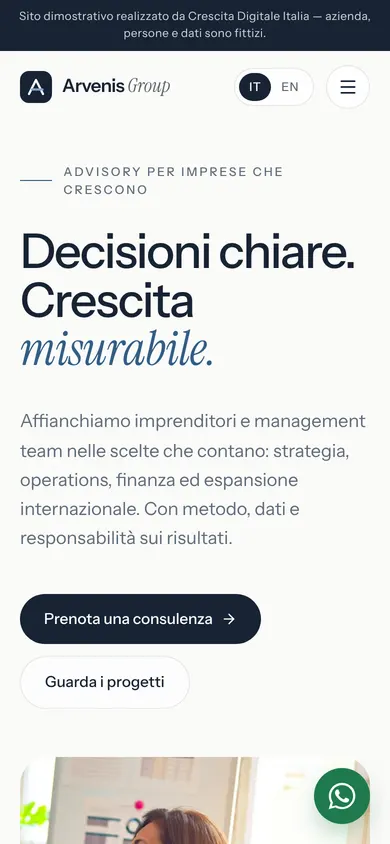 Arvenis Group home page on a smartphone