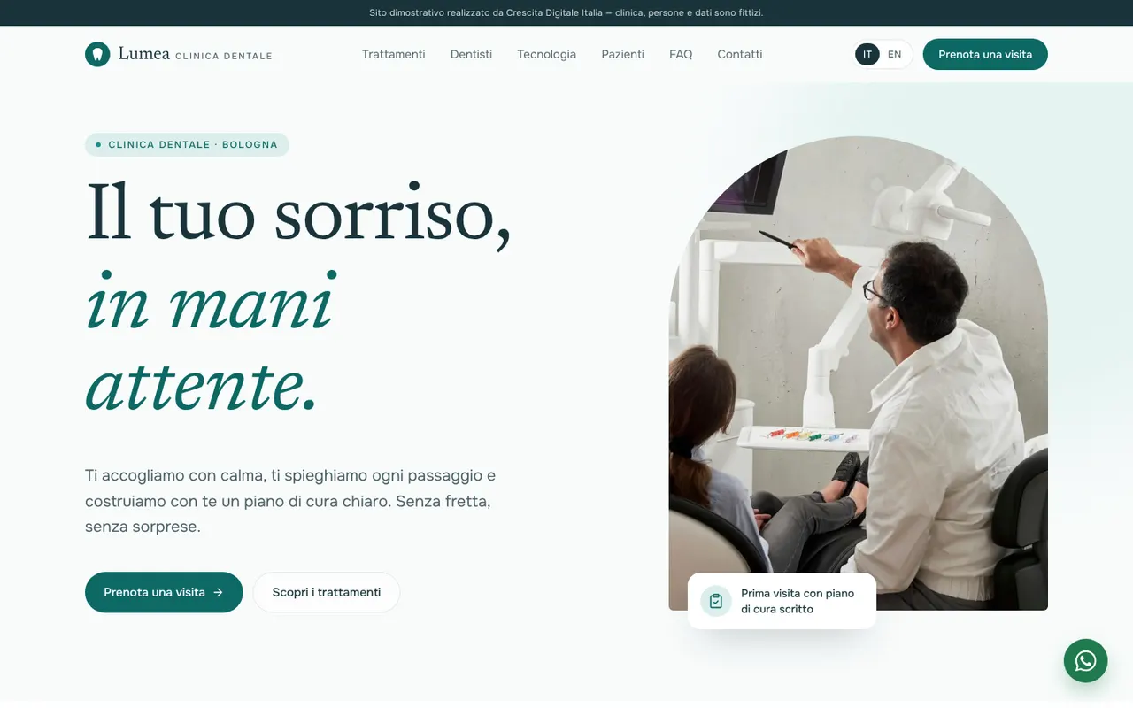 Lumea Clinica Dentale home page on desktop