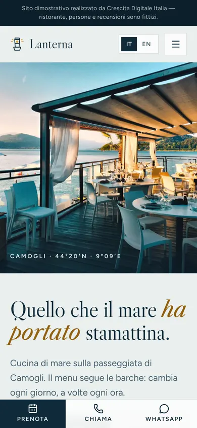 Lanterna restaurant home page on a smartphone